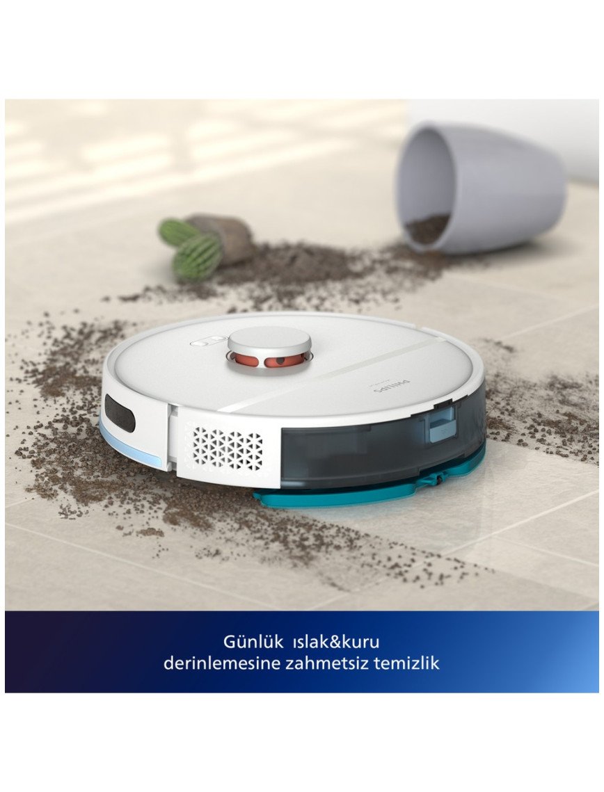 Philips XU2100/20 2000 Serisi Islak Kuru Moplu İstasyonlu Robot Süpürge, HomeRun Uygulaması, LDS Radar Navigasyon, Beyaz,
